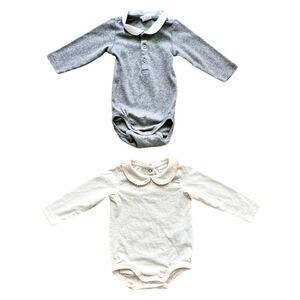 H&M Set of 2 Long Sleeve Peter Pan Collar Cotton Onesies. 1-2 & 2-4 Months.